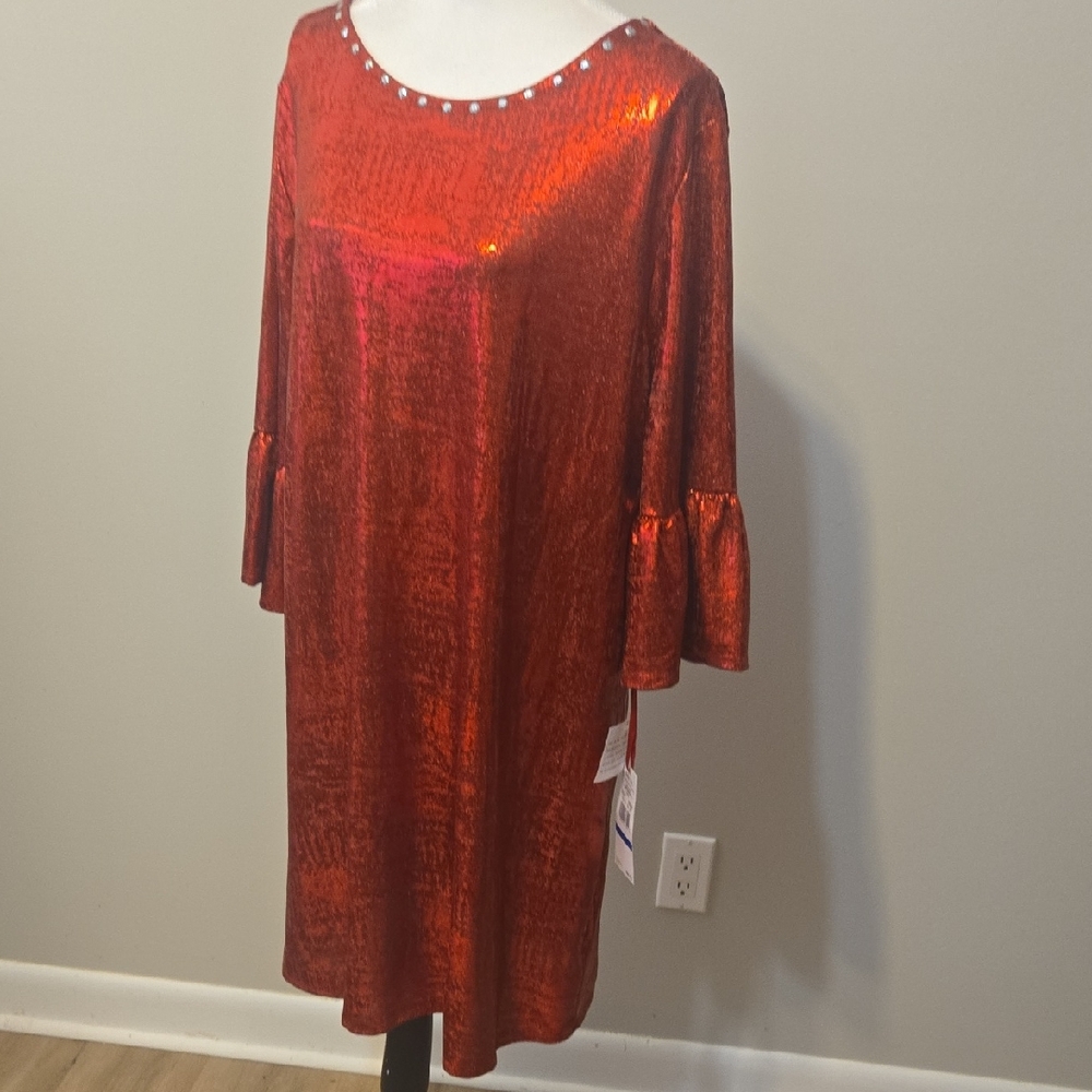 Ruby Rd Red Sheath Dress with Bell Sleeves